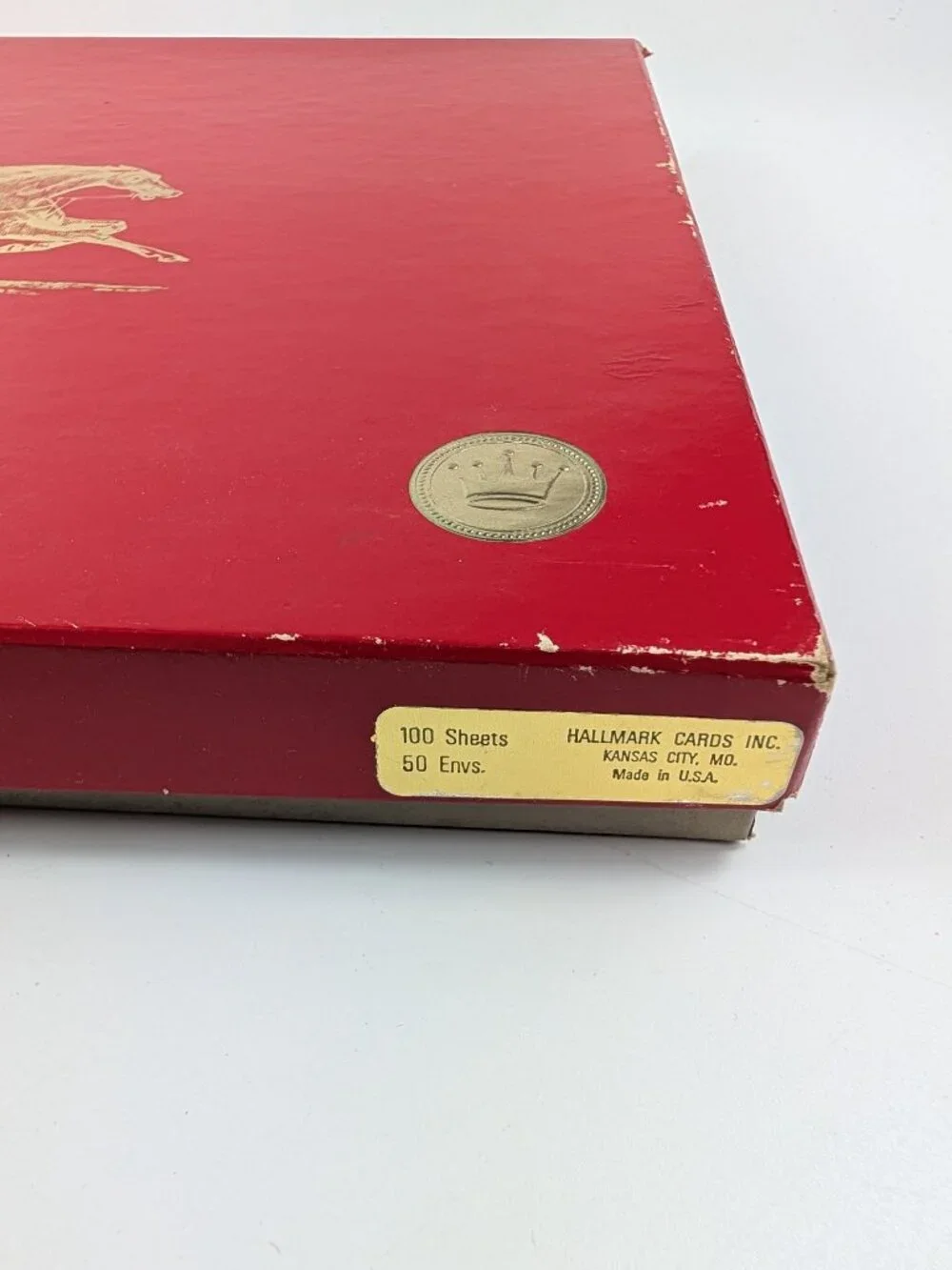 Vintage Hallmark Air Mail Stationery Box Set Gold Foil Horse Racing Logo